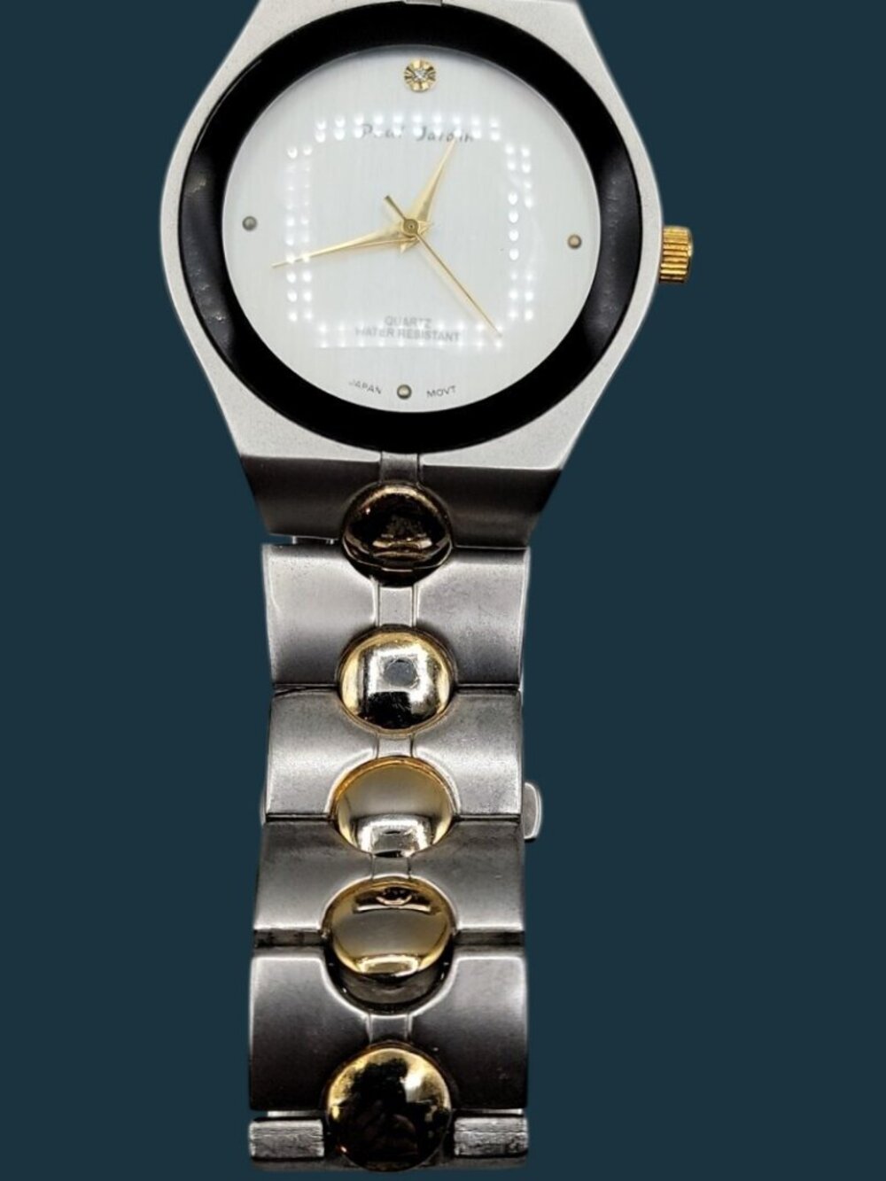 Vintage Paul Jardin Diamond Two Tone Quartz Watch 40mm 8" Brushed Silver Tone - Picture 11 of 11